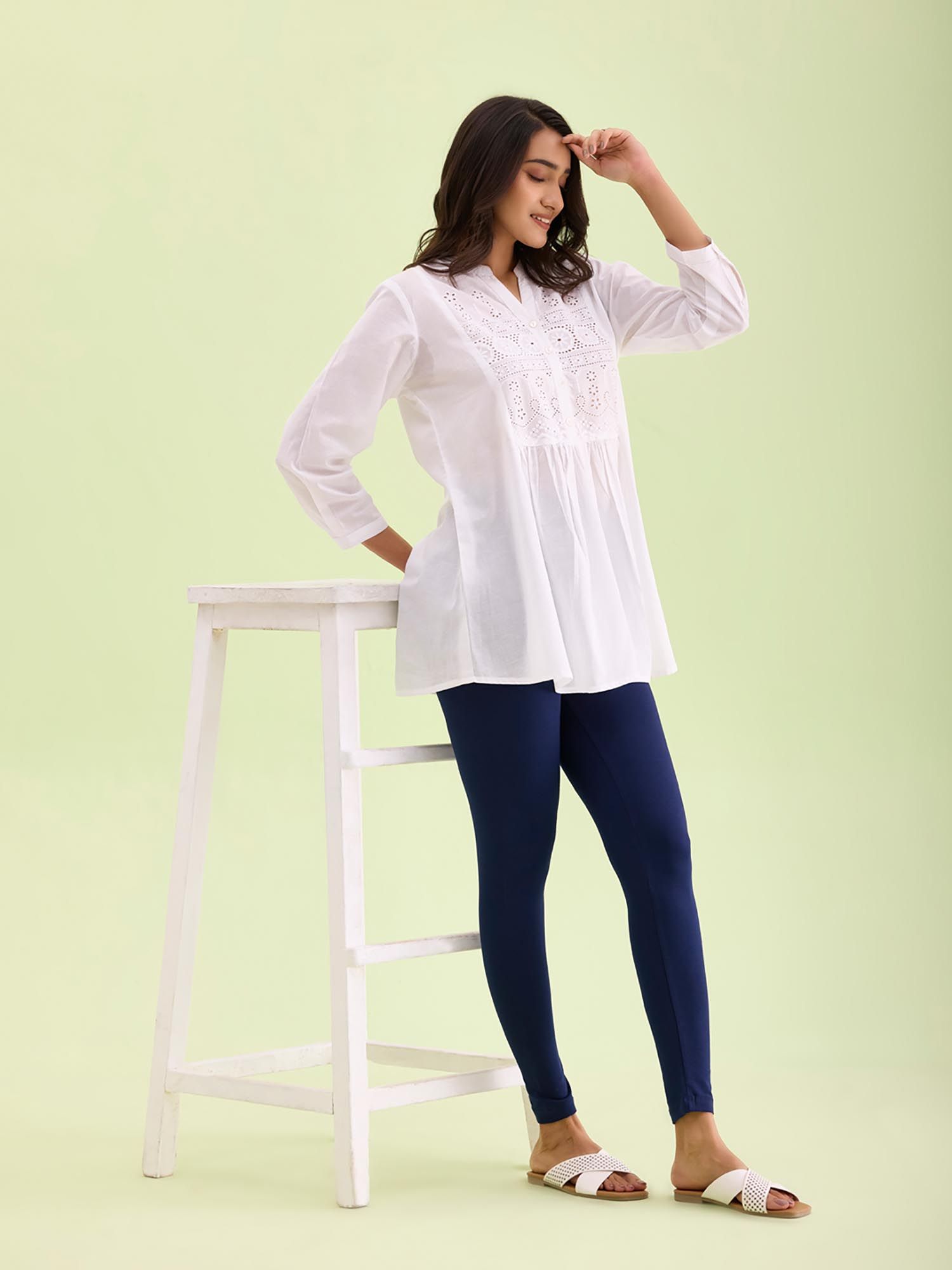 go colors Soft Cotton Stretch Ankle Length Leggings For Women | Breathable, Mid Rise, Navy-picture-31