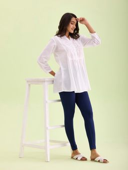 Go Colors - Soft Cotton Stretch Ankle Length Leggings For Women | Breathable, Mid Rise, Navy