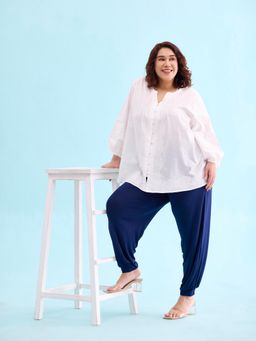 Go Colors - Women Navy Blue Viscose Harem Pants