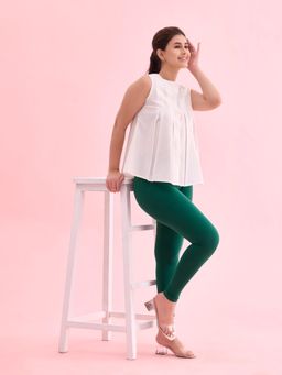 Go Colors - Soft Cotton Stretch Ankle Length Leggings For Women | Breathable, Mid Rise, Bottle Green