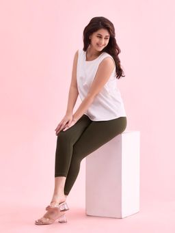 Go Colors - Soft Cotton Stretch Cropped Leggings For Women | Breathable, Mid Rise, Black Dark Olive