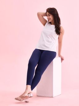 Go Colors - Soft Cotton Stretch Cropped Leggings For Women | Breathable, Mid Rise, Black Navy