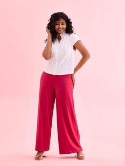Go Colors - Women Fuchsia Solid Knit Viscose Mid Rise Palazzos