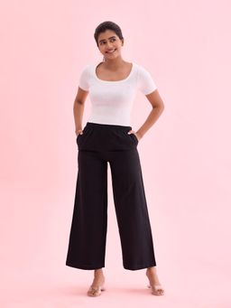 Go Colors - Women Black Solid Linen Palazzos