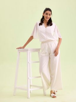 Go Colors - Women White Solid Linen Palazzos
