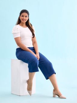 Go Colors - Women Blue Solid Linen Mid Rise Culottes