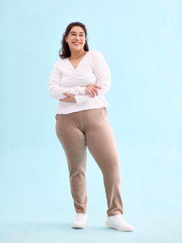 Go Colors - Women Chocolate Solid Mid Rise Corduroy Treggings