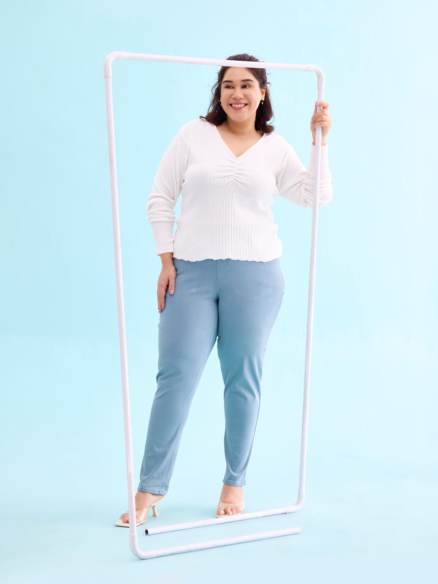 go colors Women Dusty Blue Solid Super Stretch Jeggings-picture-19