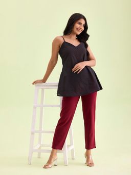 Go Colors - Women Solid Maroon Cotton Mid Rise Kurti Pants