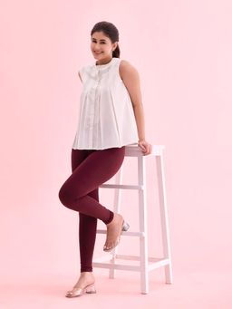 Go Colors - Soft Cotton Stretch Ankle Length Leggings For Women | Breathable, Mid Rise, Bright Maroon