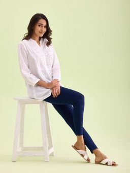 Go Colors - Drop Needle Ribbed Active Leggings For Women | Lightweight, Spandex Waistband, Mid Rise, Navy