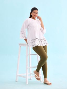 Go Colors - Drop Needle Ribbed Active Leggings For Women | Lightweight, Spandex Waistband, Mid Rise, Olive Green