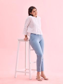 Go Colors - Women Solid Dusty Blue Cotton Kurti Pants