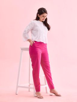 Go Colors - Women Solid Dark Rose Comfort Fit Cotton Pants