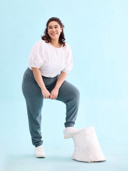 Go Colors - Women Solid Cotton Ocean Green Cuffed Joggers