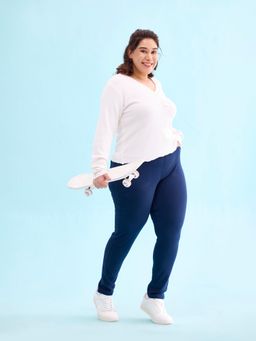 Go Colors - Women Solid Navy Mid Rise Ultra Warm Jeggings