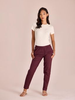 Go Colors - Women Solid Dark Wine Comfort Fit Cotton Pants