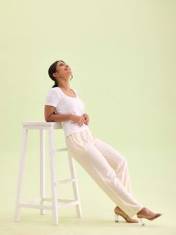 Go Colors - Women Solid Ecru Mid Rise Casual Pants