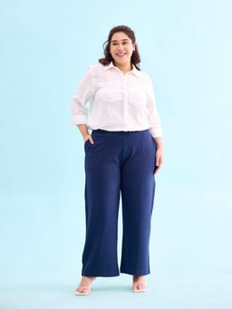 Go Colors - Women Solid Navy Ponte Wide Leg Pants