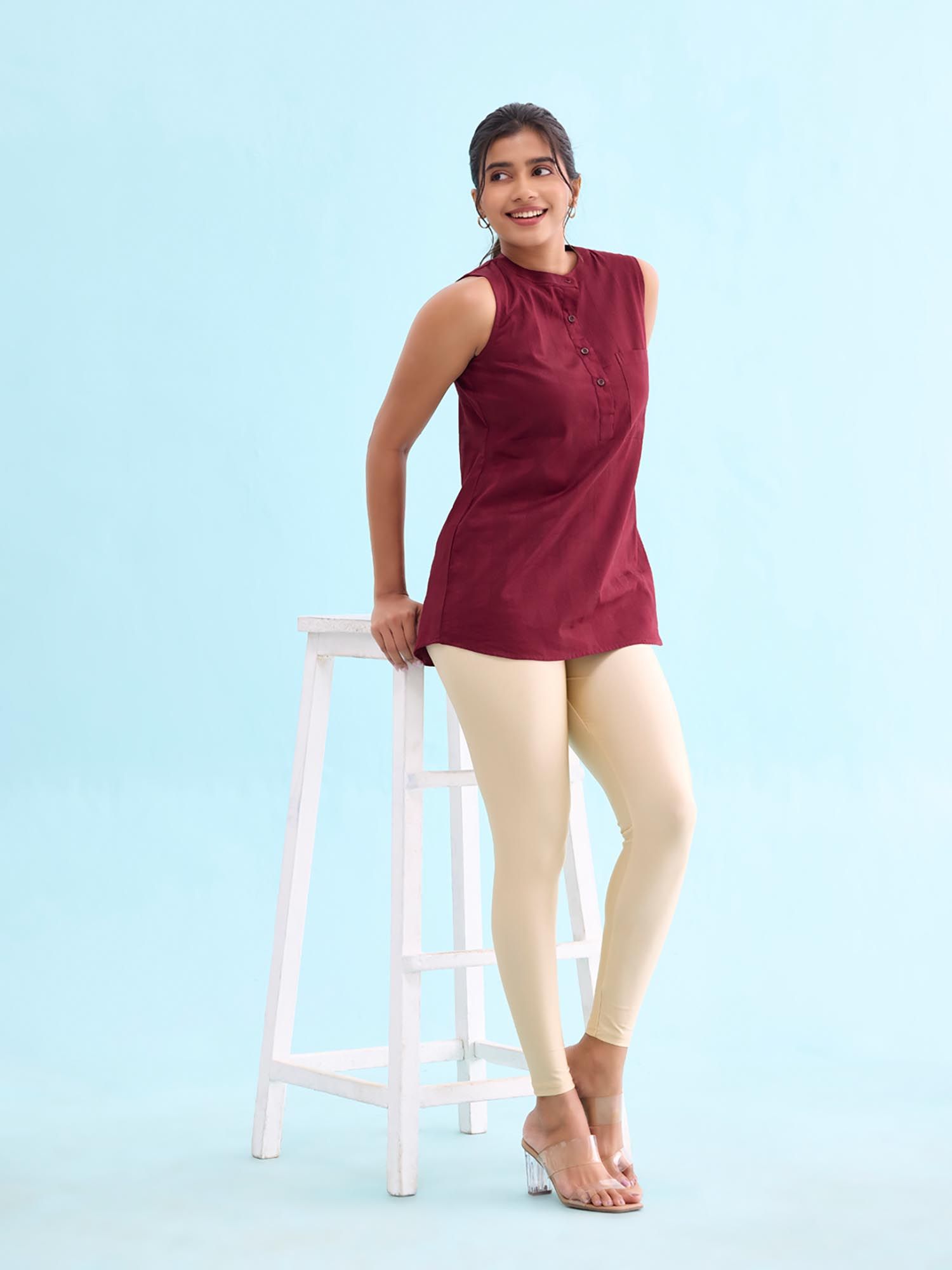 go colors Shimmer Ankle Length Leggings For Women | Smooth Nylon Finish, Mid Rise, Dark Cream-picture-23