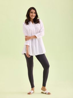 Go Colors - Soft Cotton Stretch Ankle Length Leggings For Women | Breathable, Mid Rise, Dark Grey