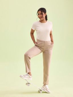 Go Colors - Women Solid Beige Mid Rise Ultra Warm Pant