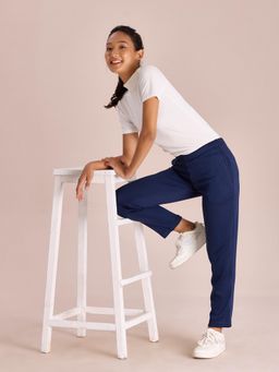 Go Colors - Women Solid Navy Mid Rise Ultra Warm Pant