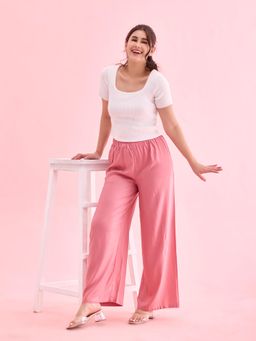 Go Colors - Women Solid Dusty Pink Woven Viscose Mid Rise Basic Palazzo