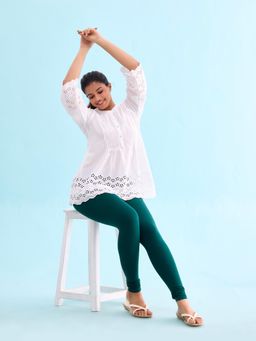 Go Colors - Soft Cotton Stretch Churidar For Women | Breathable, Mid Rise, Full Length, Dark Green