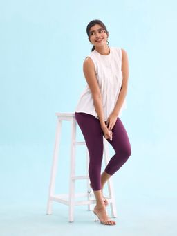 Go Colors - Soft Cotton Stretch Cropped Leggings For Women | Breathable, Mid Rise, Black Dark Purple