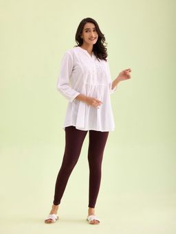 Go Colors - Soft Cotton Stretch Ankle Length Leggings For Women | Breathable, Mid Rise, Dark Wine