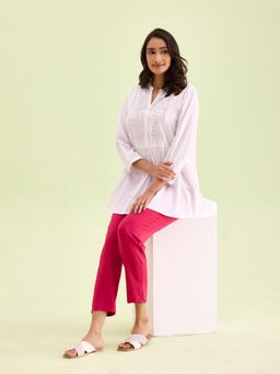 Go Colors - Women Solid Pink Cotton Kurti Pant