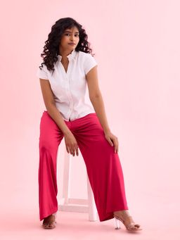 Go Colors - Women Solid Pink Knit Viscose Mid Rise Palazzo