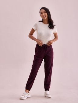 Go Colors - Women Solid Dark Wine Mid Rise Casual Joggers
