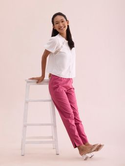 Go Colors - Women Solid Dark Pink Cotton Pencil Pant