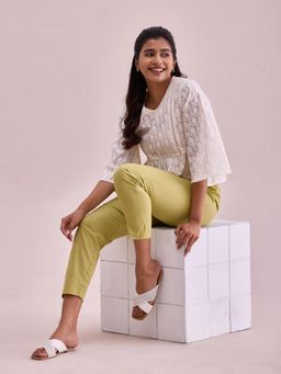 Go Colors - Women Solid Light Pista Cotton Pencil Pant