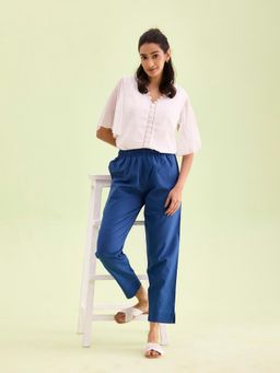 Go Colors - Women Solid Royal Cotton Pencil Pant