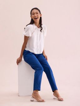 Go Colors - Women Solid Royal Mid Rise Cotton Pants