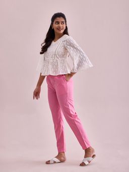 Go Colors - Women Solid Young Pink Mid Rise Cotton Pants