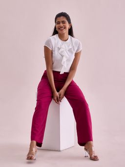 Go Colors - Women Solid Dark Purple Linen Pant