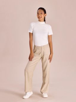 Go Colors - Women Light Beige Linen Cargo Pant