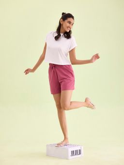 Go Colors - Women Solid Light Wine Mid Rise Casual Shorts