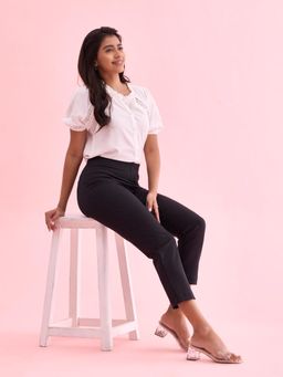 Go Colors - Women Printed Black Mid Rise Formal Pant