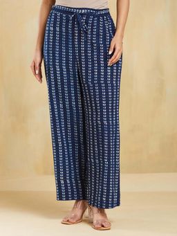 Fabindia - Blue Cotton Printed Casual Pant
