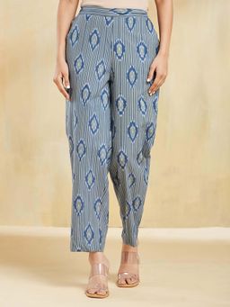 Fabindia - Blue Cotton Ikat Casual Pant
