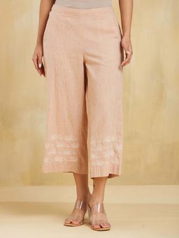 Fabindia - Peach Cotton Chikankari Culottes