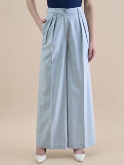 Powersutra - Women's High Waist Pleated Loose-Fit Straight Solid Grey Trouser