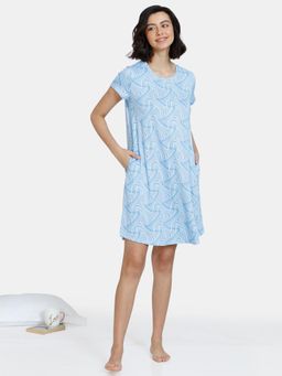 Zivame - Optics Fun Knit Cotton Knee Length Nightdress - Little Boy Blue
