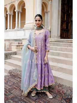 Gulabo Jaipur - Gota Patti Afri Set with Block Printed Pants Anarkali and Pant with Dupatta