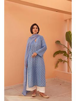 Gulabo Jaipur - Alia Blue Straight Kurta with Palazzo and Dupatta